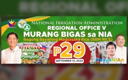 NIA-Bicol to sell almost 4K bags of rice for P29/kilo Sept. 13