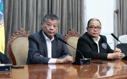 <p><strong>GUO’S DETENTION.</strong> Department of Justice (DOJ) Secretary Jesus Crispin Remulla (left) and Undersecretary Raul Vasquez answer questions during the Kapihan sa DOJ on Wednesday (Sept. 11, 2024). Remulla said dismissed Bamban mayor Alice Guo should be detained by the Bureau of Immigration (BI) as an immigration case takes precedence over everything. <em>(PNA photo by Ben Pulta)</em></p>