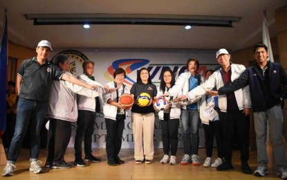 <p><strong>LET THE GAMES BEGIN.</strong> Officials and school representatives launch the 55<sup>th</sup> season of the Women’s National Collegiate Athletic Association at the Dizon Hall of host Assumption Antipolo on Wednesday (Sept. 11, 2024). Leading the launch and press conference are Assumption Antipolo directress Marie Grace Magtaas and WNCAA chairperson Ma. Vivian Manila (4th and 5th from left). <em>(Contributed)</em></p>