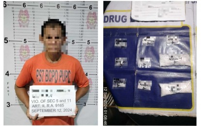 <p><strong>BUSTED.</strong> Operatives of the Bacolod City Police Office-City Drug Enforcement Unit arrest alias "Stephen" during a buy-bust in Purok Pablo Torre, Barangay Vista Alegre, on Thursday (Sept. 12, 2024). He yielded 135 grams of shabu worth PHP918,000. <em>(Photo courtesy of Bacolod City Police Office)</em></p>