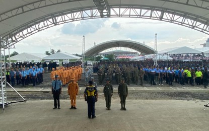 <p><strong>MUSTERING OF TROOPS</strong>. The Police Regional Office-Bicol (PRO5) and other uniformed government security agencies assemble over 5,000 security forces to ensure the safety and orderliness of the Peñafrancia Festival in Naga City on Thursday (Sept. 12, 2024). Over 1.5 million devotees, pilgrims, and tourists are expected to participate in various activities for the 100th-year celebration of the Peñafrancia Festival in Naga City from Sept. 12 to 22. <em>(PNA photo by Connie Calipay) </em></p>