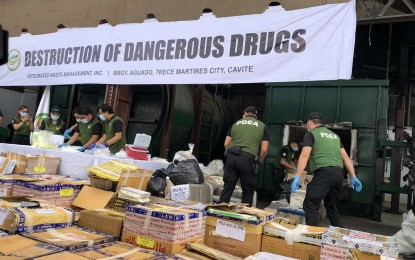 <p><strong>DESTROYED.</strong> The stockpile of illegal drugs destroyed at the Integrated Waste Management Inc. (IWMI) facility in Barangay Aguado, Trece Martires City, Cavite on Thursday (Sept. 12, 2024). Some 1,474.92 kg. of solid illegal drug substances and 378.5 milliliters (ml) of liquid narcotics were destroyed through thermal decomposition or thermolysis. <em>(Photo courtesy of PDEA)</em></p>