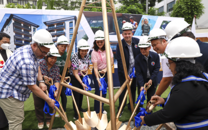 <p><strong>NEW SPORTS FACILITY.</strong> Senator Pia Cayetano (6th from left) and Philippine Sports Commission Chairman Richard Bachmann (7th from left) lead the groundbreaking ceremony for athletes’ dormitory and training facility inside the Rizal Memorial Sports Complex in Manila on Thursday (Sept. 12, 2024). The seven-story building will have a modernized and safe living accommodation for over 100 athletes. <em>(Photo from PSC)</em></p>