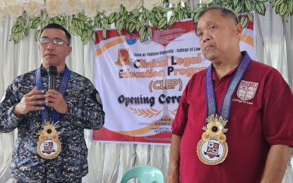 <p><strong>NEW LEARNINGS</strong>. Jail Senior Inspector Rene Michael Guangco (left), deputy warden at Bureau of Jail Management and Penology-Cagayan de Oro male dormitory, introduces Dr. Manuel Cabrera, Dean of Liceo de Cagayan University's College of Law, to 120 persons deprived of liberty on Friday (Sept. 13, 2024). The PDL will engage in a five-month lecture series under the Clinical Legal Education Program. <em>(PNA photo by Nef Luczon)</em></p>