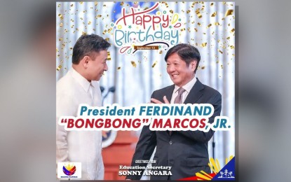 <p style="text-align: left;"><strong>DEDICATION TO SERVE.</strong> Department of Education Secretary Sonny Angara (left) joins the country in greeting President Ferdinand R. Marcos Jr. on his 67th birthday on Friday (Sept. 13, 2024). He lauded Marcos' dedication to ensuring the welfare of all teachers and learners in the country. <em>(Photo courtesy of Sonny Angara)</em></p>