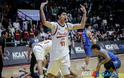 <p><strong>TWO IN A ROW</strong>. John Boral reacts after delivering the crucial baskets in Perpetual's 69-67 victory over Arellano University in the National Collegiate Athletics Association Season 100 men's basketball tournament at FilOil EcoOil Centre in San Juan City on Friday (Sept. 13, 2024). Boral finished with 11 points and four rebounds as the Altas nailed their second straight win. <em>(Contributed photo)</em></p>