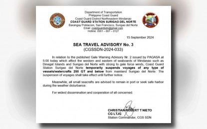 PCG suspends sea travels in Surigao, Dinagat