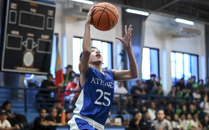 <p><strong>KEY PLAYER.</strong> Ateneo's Sky Jazul goes for the basket during their game against De La Salle-Zobel in the UAAP Season 87 juniors basketball tournament at Adamson University gym in Manila on Sunday (Sept. 15, 2024). The Blue Eaglets won, 72-64. <em>(UAAP photo)</em></p>