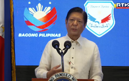 <p><strong>ALLIANCE.</strong> President Ferdinand R. Marcos Jr. delivers his speech during the Partido Federal ng Pilipinas (PFP) General Assembly and National Convention at the Diamond Hotel Manila on Monday (Sept. 16, 2024). Marcos urged his party mates to lead the alliance with sincerity. <em>(Photo grabbed from RTVM Facebook page)</em></p>