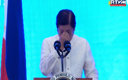 <p><strong>EMOTIONAL</strong>. An emotional President Ferdinand R. Marcos Jr. appeals for more aggressive measures to protect children from online sexual abuse and exploitation during the “Iisang Nasyon, Iisang Aksyon: Tapusin ang Online Sexual Abuse or Exploitation of Children Ngayon Summit 2024” in Makati City on Monday (Sept. 16, 2024). He vowed that his administration will go after perpetrators. <em>(Screengrab from RTVM)</em></p>