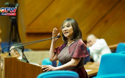 <p><strong>DMW BUDGET.</strong> OFW Party-list Representative Marissa Magsino questions the lower budget of the Department of Migrant Workers (DMW) for 2025 during the plenary deliberation of the agency's proposed budget at the House of Representatives on Thursday (Sept. 19, 2024). She said the PHP8.5 billion, which is lower that the PHP10.12-billion 2024 allocation, could affect various services and programs for overseas Filipino workers. <em>(Photo courtesy of OFW Party-list)</em></p>