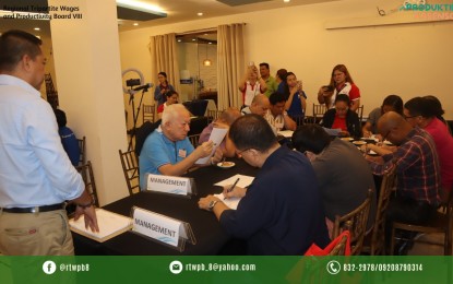 <p><strong>WAGE CONSULTATION</strong>. A public consultation on possible wage increase held in Calbayog City, Samar in this undated photo. Private sector workers can expect a pay hike before the end of the year with the ongoing consultation of the region’s current wage rate, an official of the Department of Labor and Employment said<em>. (Photo courtesy of Regional Tripartite Wages and Productivity Board)</em></p>