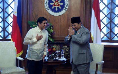 <p><strong>COURTESY CALL</strong>. President Ferdinand R. Marcos Jr. welcomes Indonesian president-elect Prabowo Subianto at Malacañan Palace in Manila on Friday (Sept. 20, 2024). During the meeting, Marcos and Prabowo expressed their commitment to deepen the ties between the Philippines and Indonesia. <em>(Photo from the Presidential Photojournalists Association)</em></p>