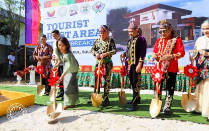 <p><strong>TOURIST REST AREA.</strong> The ceremonial groundbreaking and capsule-laying, led by Tourism Secretary Christina Frasco, marks the start of construction for the Tourist Rest Area in Patikul, Sulu on Wednesday (Sept. 18, 2024). The TRA will include a musalla, a prayer room for Muslims. <em>(Photo courtesy of DOT)</em></p>