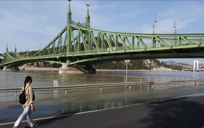 Danube River in Budapest almost at peak level