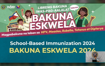 <p><strong>IMMUNIZATION PROGRAM</strong>. The official poster for the resumption of the school-based immunization program of the Department of Health - Center for Health Development 1 (Ilocos Region). Children in Grades 1 and 7, and female Grade 4 students in public schools are targeted for immunization activities from October to November. <em>(Photo courtesy of DOH-CHD-1)</em></p>