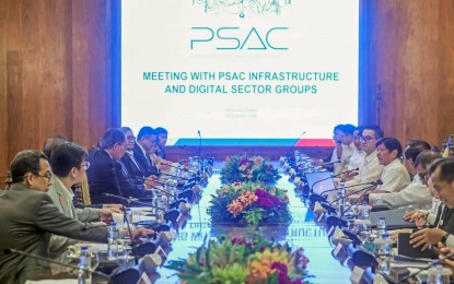 <p><strong>BETTER CONNECTIVITY.</strong> President Ferdinand R. Marcos Jr. convenes a meeting with the Private Sector Advisory Council’s Infrastructure and Digital Sector Groups at Malacañan Palace in Manila on Tuesday (Sept. 24, 2024). During the meeting, Marcos discussed with PSAC the council’s recommendations to expand internet access and strengthen flood mitigation efforts. <em>(Photo from PBBM’s official Facebook page)</em></p>