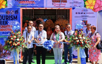 <p><strong>TOURISM WEEK.</strong> Surigao City Vice Mayor Alfonso Casurra (2nd from left) leads the opening of the 2024 National Tourism Week and Creative Industries Month on Monday (Sept. 23, 2024). The weeklong activity will highlight the city’s cultural heritage, local creative industries, and economic potential. <em>(Photo courtesy of Surigao-CIO)</em></p>