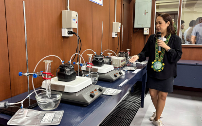 <p><strong>NEW LAB.</strong> Dr. Shierlyn Paclijan, project leader of the "Green BioH2E" Research and Development (R&D) Laboratory, presents new equipment provided by the Department of Science and Technology on Wednesday (Sept. 25, 2024). The lab focuses on developing waste-to-energy technologies. <em>(Photo courtesy of DOST-10)</em></p>