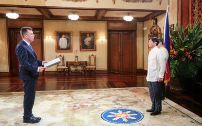 <p><strong>PH-EU TIES.</strong> President Ferdinand R. Marcos Jr. receives the credentials of European Union (EU) Ambassador-designate Mariomassimo Santoro in a ceremony at Malacañan Palace in Manila on Wednesday (Sept. 25, 2024). During their meeting, the new ambassador hailed the Philippine government's "excellent work" in advancing ties with the EU. <em>(Photo from Bongbong Marcos Facebook)</em></p>