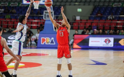 <p><strong>CONTROVERSIAL</strong>. Northport wingman John Amores hits a jumper in a game against Magnolia on Sept. 21, 2024. Amores is again embroiled in a controversy as his name was dragged in a shooting incident in Lumban, Laguna. <em>(Photo from PBA website)</em></p>