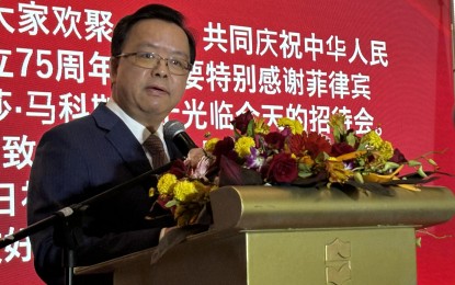 <p><strong>CELEBRATION</strong>. Chinese Ambassador Huang Xilian delivers his remarks in a reception celebrating the 75th founding anniversary of the PRC at Shangri-La The Fort in BGC on Thursday (Sept. 26, 2024). Huang urged for a renewal of commitment to the Philippines-China diplomatic ties, calling on the country to work with China in advancing cooperation and promoting regional peace and stability.<em> (PNA photo by Joyce Rocamora)</em></p>