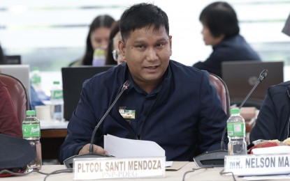 <p><strong>IMPLICATED</strong>. Lt. Col. Santie Mendoza testifies before the House of Representatives quad committee during its seventh hearing on alleged extrajudicial killings on Friday (Sept. 27, 2024). Mendoza implicated former Philippine Charity Sweepstakes Office general manager Royina Garma in the assassination of board secretary and retired police general Wesley Barayuga in 2020. <em>(Photo courtesy of House Press and Public Affairs Bureau)</em></p>