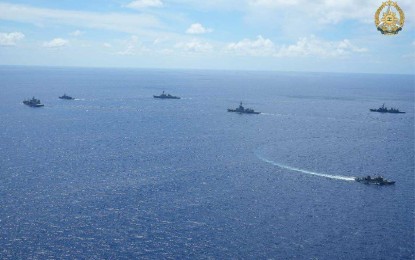 <p>4th multilateral maritime cooperative activity of the armed forces of the Philippines, New Zealand, Japan, the United States, and Australia in the West Philippine Sea on Saturday (Sept. 28, 2024) <em>(AFP photo)</em></p>