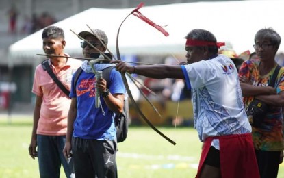 <p><strong>IP GAMES</strong>. "Pana" (bow and arrow) is among the traditional games featured during the two-day 2024 Indigenous Peoples Games Visayas leg held in Bago City, Negros Occidental during the weekend (Sept. 28 and 29, 2024). At least 300 members of various IP communities from 17 local government units in the province joined the tournament. <em>(Photo courtesy of Bago City Information Office)</em></p>