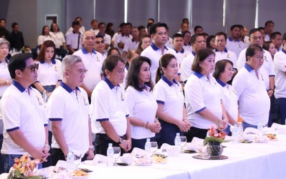 <p> </p>
<p><strong>CONVENTION. </strong> Over 800 Cebu officials on Monday (Sept. 30, 2024) nominate Governor Gwendolyn Garcia (front row, fourth from left) as their gubernatorial bet in the 2025 midterm elections during the 1 Cebu Party convention. The convention was in preparation for the Oct. 1 to 8 filing of COCs of candidates. <em>(Photo courtesy of Cebu Capitol PIO)</em></p>