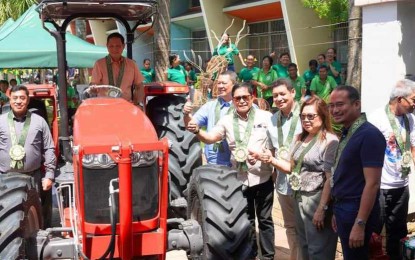 <p><strong>FARM MACHINERY.</strong> Iloilo Governor Arthur Defensor Jr. (on board a tractor) leads the opening of the Farmers and Fisherfolk’s Week celebration at the provincial capitol on Tuesday (Oct. 1, 2024). In his message, he said the province will promote agriculture as a good business and as the foundation of the nutrition program. <em>(Photo courtesy of Balita Halin sa Kapitolyo)</em></p>