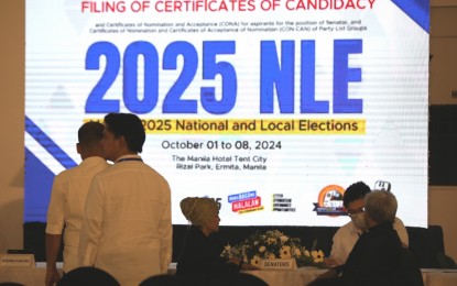 <p><strong>ORDERLY</strong>. Senatorial hopefuls file their certificates of candidacy on the first day of filing period on Tuesday (Oct. 1, 2024). The Commission on Elections (Comelec) said the opening day of filing has been so far orderly.<em> (Photo by Yancy Lim)</em></p>