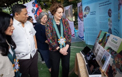 <p><strong>EDUCATION AID.</strong> US Ambassador Carlson shows the learning materials produced under the Advancing Basic Education in the Philippines (ABC+) project to Education Secretary Sonny Angara on Wednesday (Oct. 2, 2024). The US embassy said Thursday (Oct. 3, 2024) that the US government is providing an additional PHP485 million (USD9 million) to help expand basic education in the Philippines. <em>(Photo courtesy of US Embassy in Manila)</em></p>