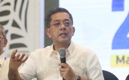 <p><strong>PEACEFUL</strong>. Commission on Elections (Comelec) chairperson George Garcia holds a press conference after capping the third day of certificate of candidacy (COC) filing at the Manila Hotel Tent City on Thursday (Oct. 3, 2024). He said the COC filing has been “generally peaceful” for three days straight. <em>(PNA photo by Avito Dalan)</em></p>