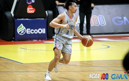 <p><strong>HERO.</strong> Arellano University's Ernest Geronimo looks to make a play during the game against the College of Saint Benilde in the National Collegiate Athletics Association (NCAA) Season 100 men's basketball tournament at the Filoil EcoOil Arena in San Juan on Friday (Oct. 4, 2024). Geronimo scored on a jumper to lift the Chiefs past the Blazers, 73-71. <em>(Contributed photo)</em></p>