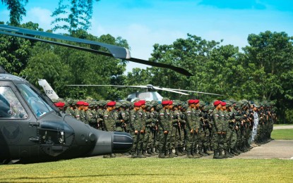 <p><strong>INTEROPERABILITY DRILLS.</strong> Participants from the PAF and PA alongside air assets, join the opening ceremony of the PAF-PA  "Interoperability Exercise" (IOX) 03-24 at the 5th Infantry Division, Gamu, Isabela on Monday (Oct. 7, 2024). The drills, which run until Friday (Oct. 11), include a command post exercise, subject matter expert exchanges (SMEE) and a field training exercise (FTX). <em>(Photo courtesy of the PAF)</em></p>