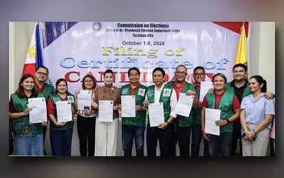 <p><strong>DOMINANT NAMES.</strong> Leyte Governor Carlos Jericho (center) and his allies in Leyte province during their filing of certitificates of candidacies on Oct. 7, 2024. Known political clans dominated in the weeklong filing of certificates of candidacy in the six provinces of Eastern Visayas, with some of them running unopposed or against unpopular candidates. <em>(Photo courtesy of Governor Petilla)</em></p>