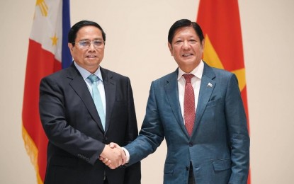 <p><strong>PH-VIETNAM TIES</strong><em><strong>. </strong></em>President Ferdinand R. Marcos Jr. meets with Vietnamese Prime Minister Pham Minh Chinh on Tuesday (Oct. 8, 2024) in Vientiane, Lao DPR to elevate ties between the Philippines and Vietnam. The two leaders are in Laos for the four-day 44th and 45th Association of Southeast Asian Nations (ASEAN) Summits and Related Summits. <em>(PCO photo)</em></p>