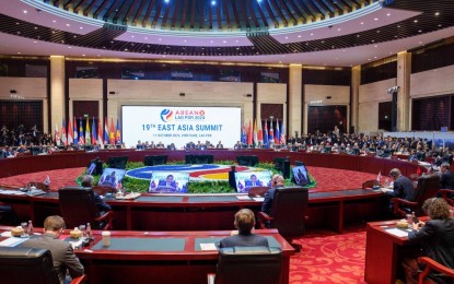 <p style="text-align: left;"><strong>OPENNESS.</strong> President Ferdinand R. Marcos Jr. stresses the need for openness and cooperation among claimant states to manage tensions in the South China Sea during his intervention at the 19th East Asia Summit in Vientiane, Laos on Friday (Oct. 11, 2024). He said concerted and serious efforts are necessary to manage ongoing disputes. <em>(Photo courtesy of Presidential Communications Office)</em></p>