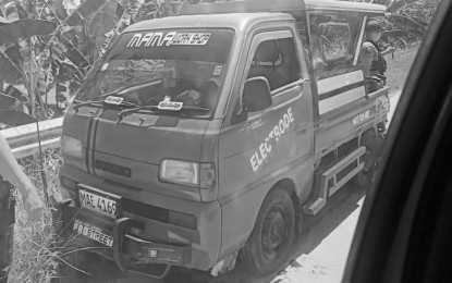 <p><strong>WAYLAID.</strong> The multi-cab vehicle driven by Norodin Mama, MILF field commander, who was shot and killed along the East Cotabato Diversion Road in Cotabato City on Sunday (Oct. 13, 2024). A companion of Mama was wounded in the same incident. <em>(Photo courtesy of Bandera FM-Cotabato)</em></p>