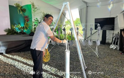 <p><strong>GROUNDBREAKING.</strong> Department of Transportation (DOTr) Undersecretary for Road Transport Andy Ortega during the groundbreaking of the Ayala Greenfield Interchange in Calamba City on Monday (Oct. 14, 2024). Ortega said the project will help ease traffic in Calamba City and provide easier access to the South Luzon Expressway from neighboring areas once completed. <em>(Photo courtesy of DOTr)</em></p>