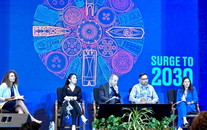 <p style="font-weight: 400;"><strong>UNOC3 PREPARATORY.</strong> Foreign Affairs Assistant Secretary Marshall Louis Alferez (4th from left) joins Jean-Pierre Marcelli, director of the Southeast Asia Regional Division from the French Agency for development AFD (3rd from left); non-profit organization CORA founder and Executive Director Antoinette Taus (2nd from left); and French Ambassador Marie Fontanel (extreme right) during a United Nations Ocean Conference (UNOC3) preparatory side event at the 2024 the APMCDRR in Manila on Monday (Oct. 14, 2024). France will host the UNOC3 in June 2025.<em> (Photo by Joyce Rocamora)</em></p>