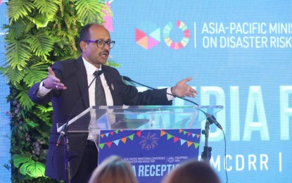 <p><strong>APMCDRR2024.</strong> United Nations Office for Disaster Risk Reduction (UNDRR) chief Kamal Kishore during the 2024 Asia-Pacific Ministerial Conference on Disaster Risk Reduction speaks before a media reception at the Philippine International Convention Center in Pasay City on Monday (Oct. 14, 2024). Kishore said the Philippines is already “way ahead" of the disaster risk reduction curve as focus on communities, which are often the most affected during calamities, is an essential component of reducing and managing disaster risks. <em>(PNA photo by Avito Dalan)</em> </p>