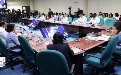 <p><strong>REGULARIZATION</strong>. Senate Committee on Finance chaired by Senator Imee Marcos deliberates proposed budget of the Department of Social Welfare and Development (DSWD) on Monday (Oct. 14, 2024). DSWD Secretary Rex Gatchalian welcomed the Budget department’s statement on regularization of some 5,000 DSWD employees.<em> (DSWD photo)</em></p>