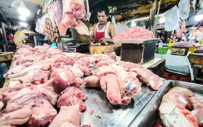 <p><strong>PORK PRICES.</strong> A vendor has an abundant supply of different pork meat and other by-products at a market in Quezon City on Jan. 14, 2025. The Department of Agriculture on Wednesday (March 5, 2025) said prices of pork may drop starting mid-March. <em>(PNA photo by Joan Bondoc)</em></p>