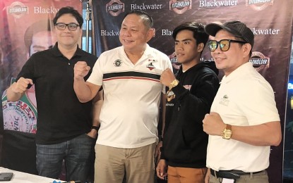<p><strong>READY</strong>. Undefeated Filipino boxer Kenneth Llover (2nd from right) is joined by (from left) TitleHolder chief executive officer Elmer Anuran and chair Dioceldo Sy, and Llover's manager, former world champion Gerry Peñalosa, at a press conference in Quezon City on Monday (March 17, 2025). Llover said he is optimistic on his showdown with Japanese Keita Kurihara for the Oriental and Pacific Boxing Federation bantamweight title in Tokyo, Japan on March 24. <em>(PNA photo by Jean Malanum)</em></p>