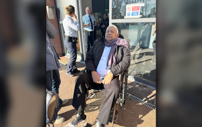 <p><strong>FALLEN ILL.</strong> Former executive secretary Salvador Medialdea on a wheelchair after he reportedly fell ill while visiting former president Rodrigo Duterte at the International Criminal Court detention center in the Netherlands on Tuesday (March 18, 2025). Medialdea is in the Netherlands to assist Duterte in facing the charges against him before the ICC. <em>(Photo courtesy of Sen. Robin Padilla)</em></p>