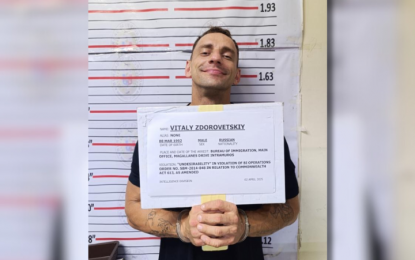 <p><strong>ARRESTED.</strong> Authorities arrest Russian-American vlogger Vitaly
Zdorovetskiy, 34, for undesirability following his harassment of Filipinos
apparently for social media content on Wednesday (April 2, 2025) in Pasay City. The
Bureau of Immigration reminded foreigners to respect Filipinos and the country's
laws. <em>(Photo courtesy of BI)</em></p>
