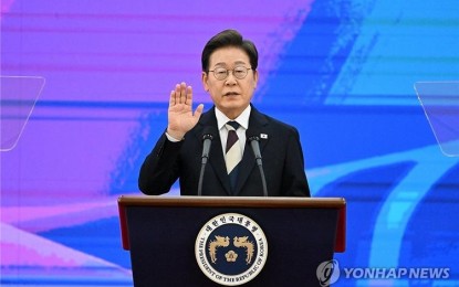 South Korean President Lee Jae-myung takes his oath of office during a ceremony at the National Assembly in Seoul on June 4, 2025.