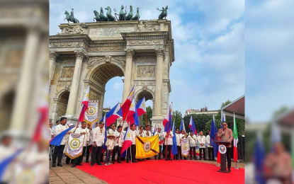 <p><strong>SANDIWA FILITALIA.</strong> Philippine Consulate General in Milan Consul General Cato delivers a message during the Sandiwa Filitalia festivity at the iconic Arco Della Pace in Milan’s Piazze Sempione on July 6, 2025. The event was part of the month-long Kalayaan 2025 celebration and the 78 years of Philippine-Italian diplomatic ties. <em>(Photo courtesy of Consul General Elmer G. Cato)</em></p>